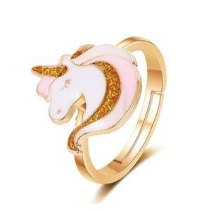 Unicorn Cartoon Ring  Pretty Girls Kids Jewellery Cute Gift Gold Pink Alloy